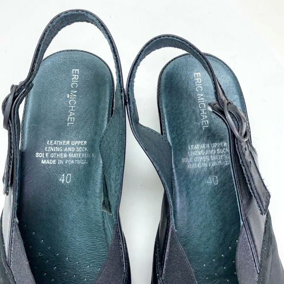 Eric Michael Womens Size US 10 EU 40 Black Leather Cross Slingback Strap Sandals - Picture 7 of 9